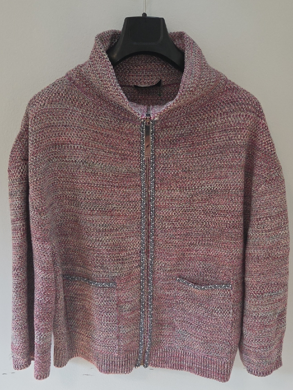 Maison Ullens Women's Pink Blush-Mix Teddy Zip Front Cotton Jacket (M)